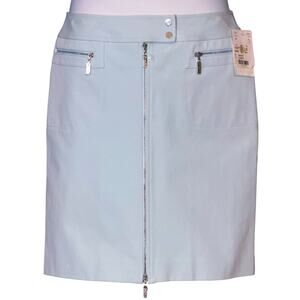 Vintage 90s Doncaster NWT Powder Blue Front Zip Stretch Twill Skirt Pockets Sz 8